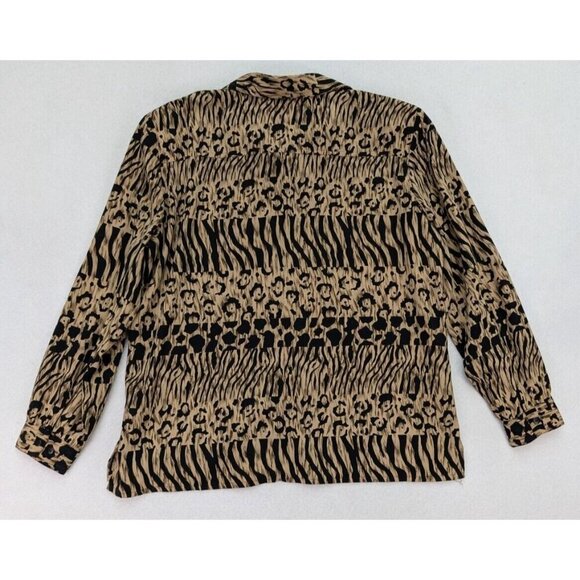 Alia Women's Top Size 16 Brown Mixed Animal Print Long Sleeve Button-Up - Picture 12 of 12